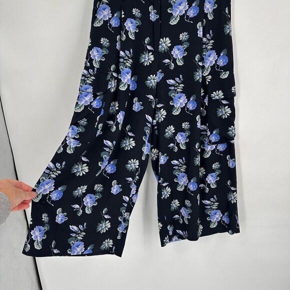 Becken Women's Floral Pleated Silk Blend Cropped Culottes Pants Navy Blue Size 6 - Picture 12 of 16